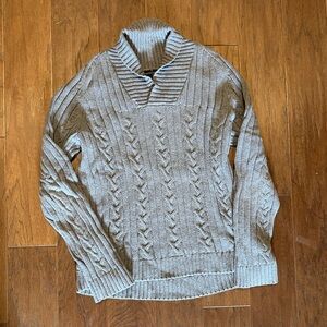 Banana Republic Men's Cable Knit Shawl Neck Sweater in Light Gray